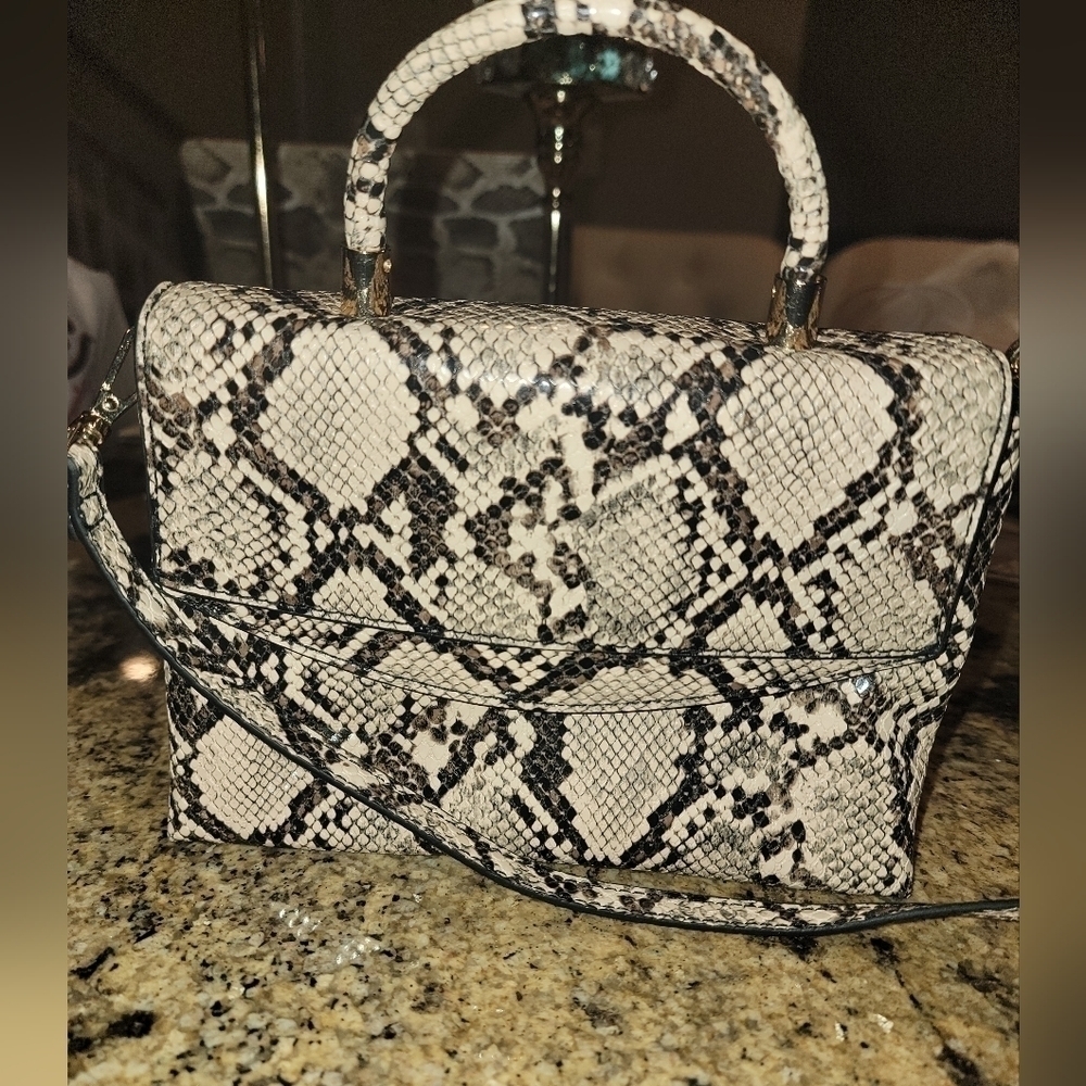 A New Day; Top Handle Faux Snake Print Cross Body Bag